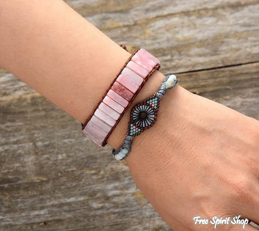 Natural Pink Aventurine & Sunstone Wrap Bracelet
